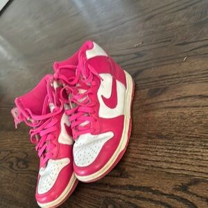 Nike Pink and White High-Top Sneakers